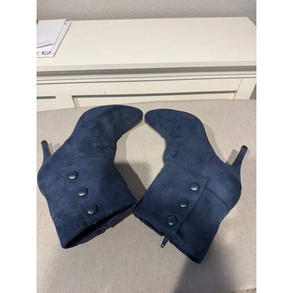 Women's FIONI Blue Vegan Faux Suede Ankle Boots & Booties Size 10